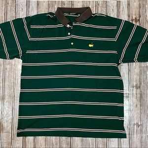 Masters Collection Golf Polo Shirt Mens XL Green & Brown Striped Logo Mercerized